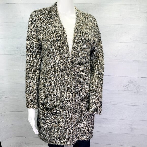 J. JIll | Pure Jill Womens Melange Knit Cardigan Wool Alpaca Snap Front Size M - Picture 4 of 12